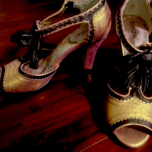 Mary Jane Heels Open toe rose gold/Copper Metallic with bow - Picture 3 of 8